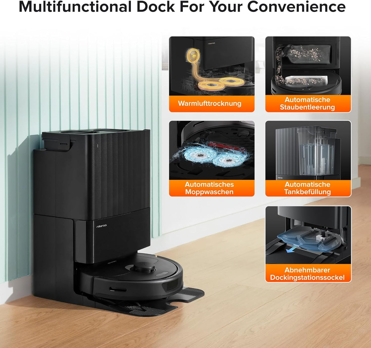 roborock Qrevo Serie Saugroboter mit Wischfunktion&Hebarem Wischmopp, 8000Pa Saugkraft(verbessert von Qrevo S), Anti-Verfilzungs-Seitenbürste, Hindernisvermeidung, All-in-One Dock, Schwarz(QV 35A)