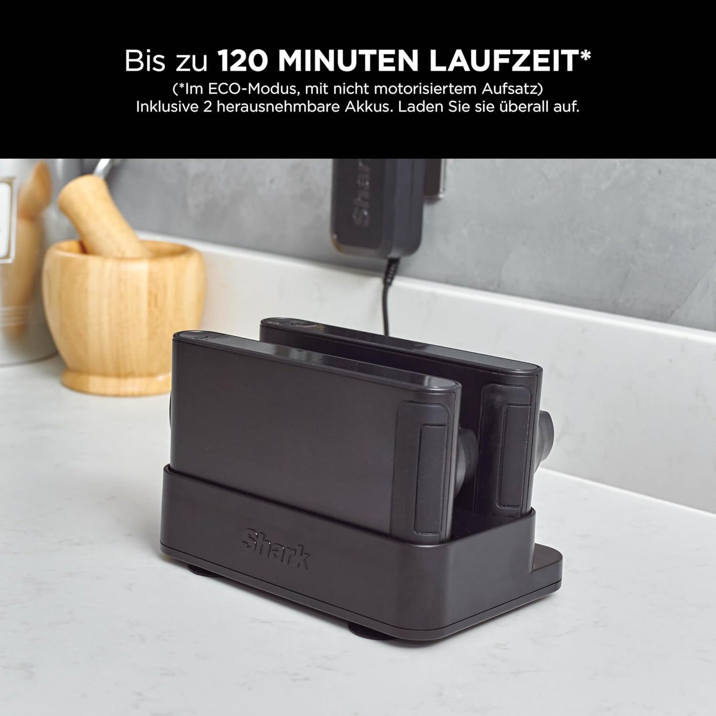 Shark PowerPro Akku-Staubsauger freistehend, bis 50 Min. Laufzeit, kabellos, beutellos, für Tierhaare, Allergiker, Teppich und Hartböden, mit LED-Licht und Knickgelenk-Rohr, Navyblau, IZ380EU