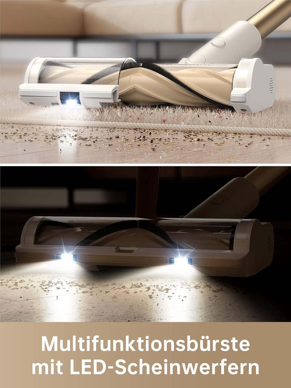 dreame R10 Akku Staubsauger, 120AW Starke Saugkraft Staubsauger Kabellos, 60 Min Laufzeit, Bürste für Diverse Oberflächen mit LED-Licht, ideal für Hausreinigung, Tierhaare, Teppiche