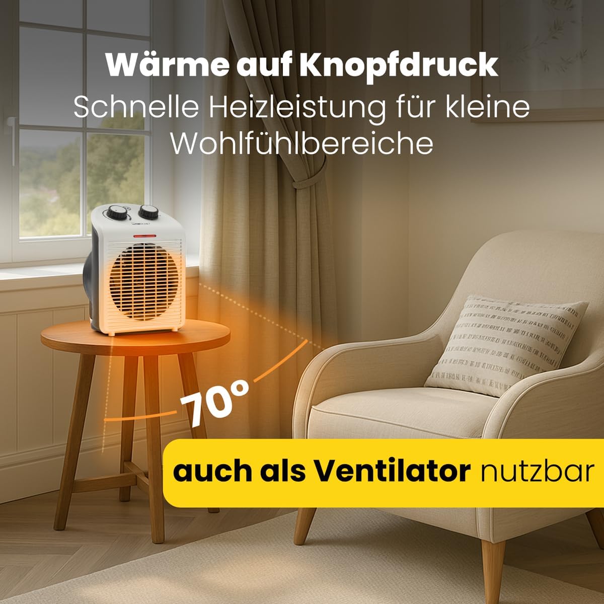 Clatronic® mobiler & kompakter Heizlüfter | Heizlüfter 2000W & 1000W | Heizkörper mit Ventilatorfunktion | Heizlüfter klein mit Kontrollleuchte & Überhitzungsschutz | HL 3761