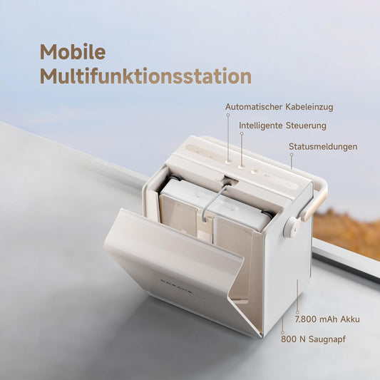 dreame C1 Station Fensterputzroboter, Rundum-Sicherheitskonzept, Mobile Station, automatischer Kabeleinzug, CornerClean-Technologie, Dual-Spray-Technologie, intelligente Planung des Reinigungswegs