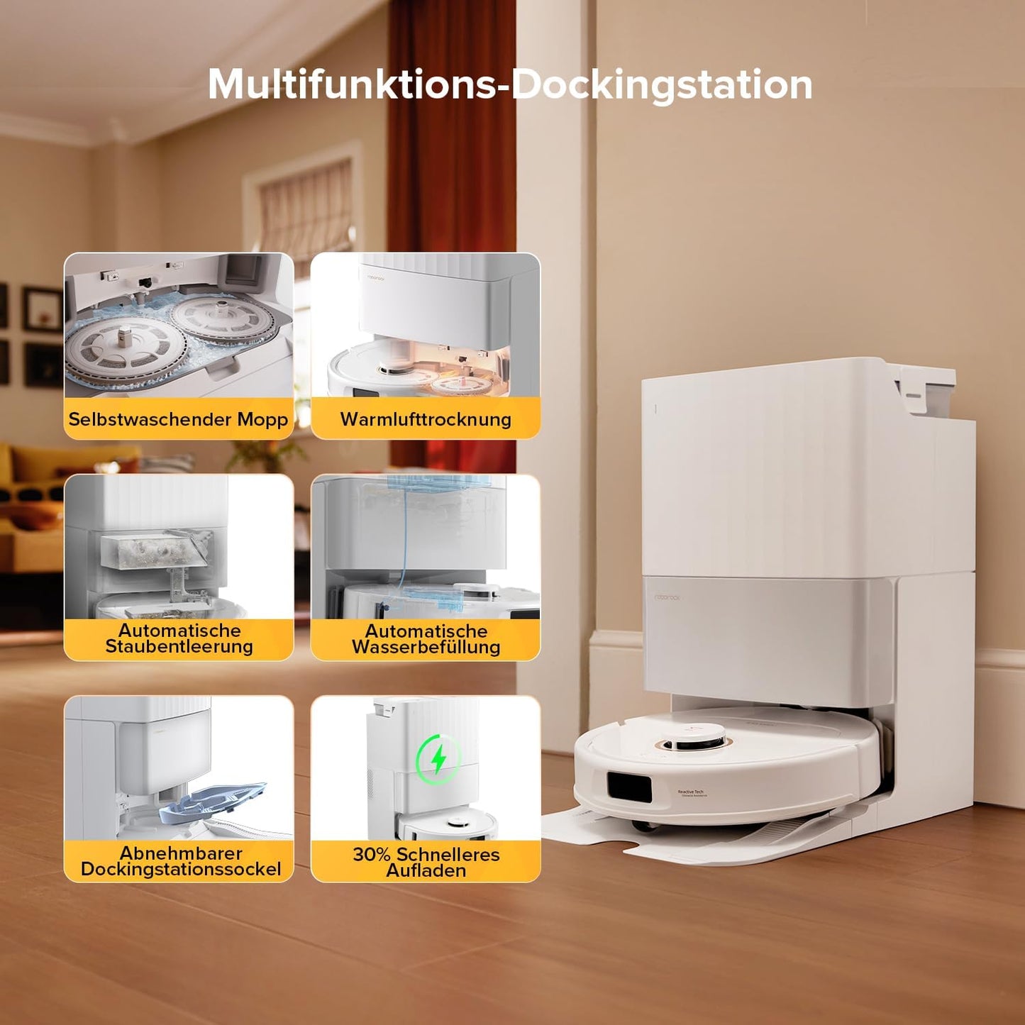 roborock Qrevo Serie Saugroboter mit Wischfunktion&Hebarem Wischmopp, 8000Pa Saugkraft(verbessert von Qrevo S), Anti-Verfilzungs-Seitenbürste, Hindernisvermeidung, All-in-One Dock, Schwarz(QV 35A)