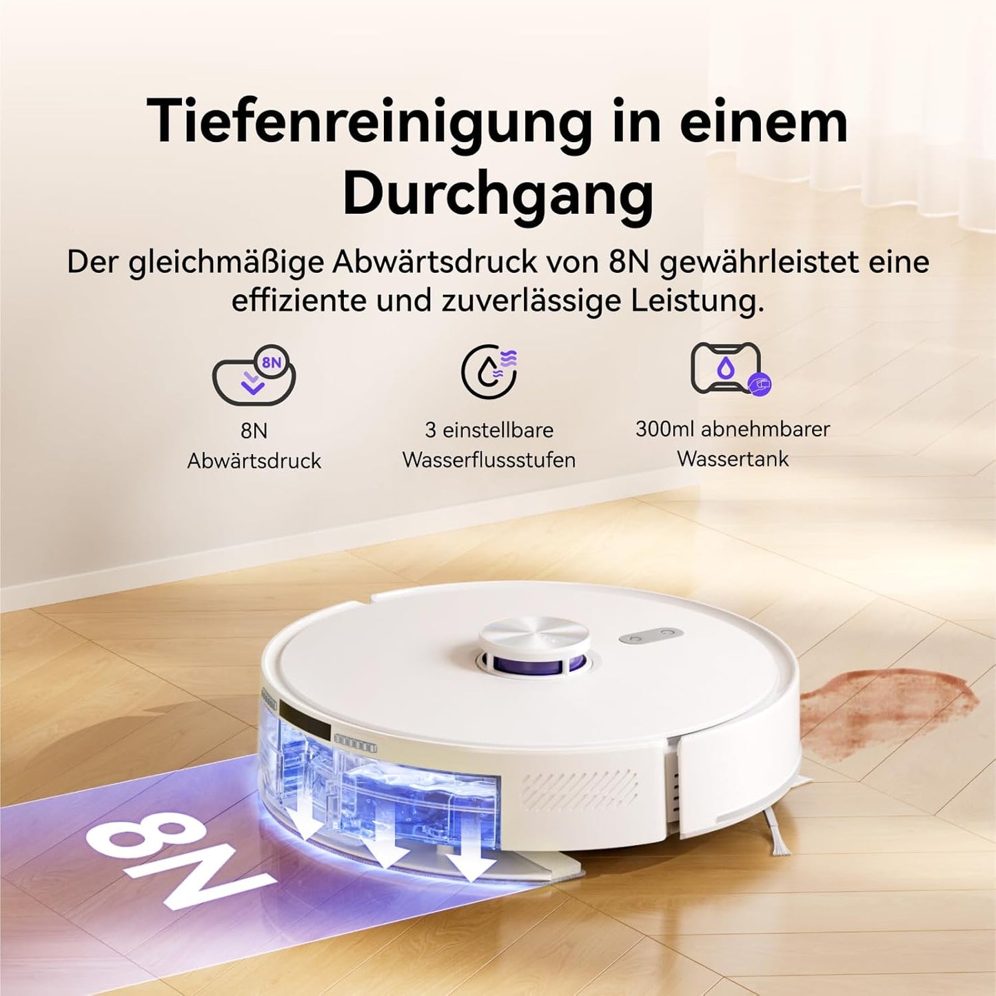 NARWAL Freo S Saugroboter mit Wischfunktion, 8000Pa, 8N Reinigungsdruck, Auto-Entstaubungsstation 3.5L, LDS-Lasernavigation und 3D Mapping, APP-Fernsteuerung, Wischroboter für Teppich/Tierhaare