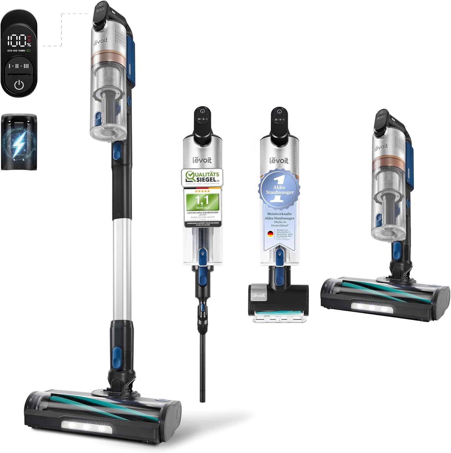 Levoit - Akku Staubsauger - Laufzeit für 75㎡ - Staubsauger Kabellos - 4-in-1 Vacuum Cleaner - 99,9 Prozent Filterleistung - Anti Tangle -Für Tierhaare/Teppiche/Hartböden/Auto - LVAC-200