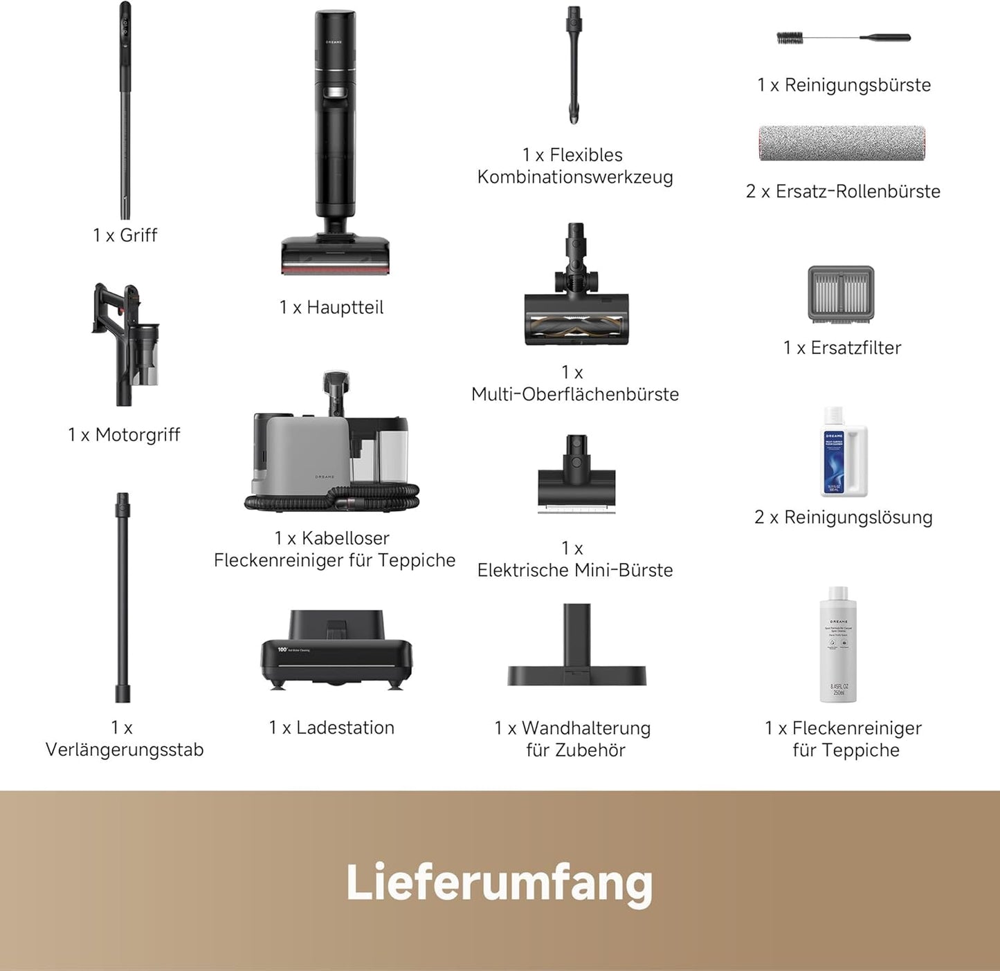 dreame H15 Mix 7-in-1 Nass- und Trockensauger, KI-Roboterarm, Kantenreinigung, 23.000 Pa Saugkraft, intelligente Dosierung, verhedderungsfrei, 100 °C Bürstenrein, 5 Min. 90 °C Trocknung, flach