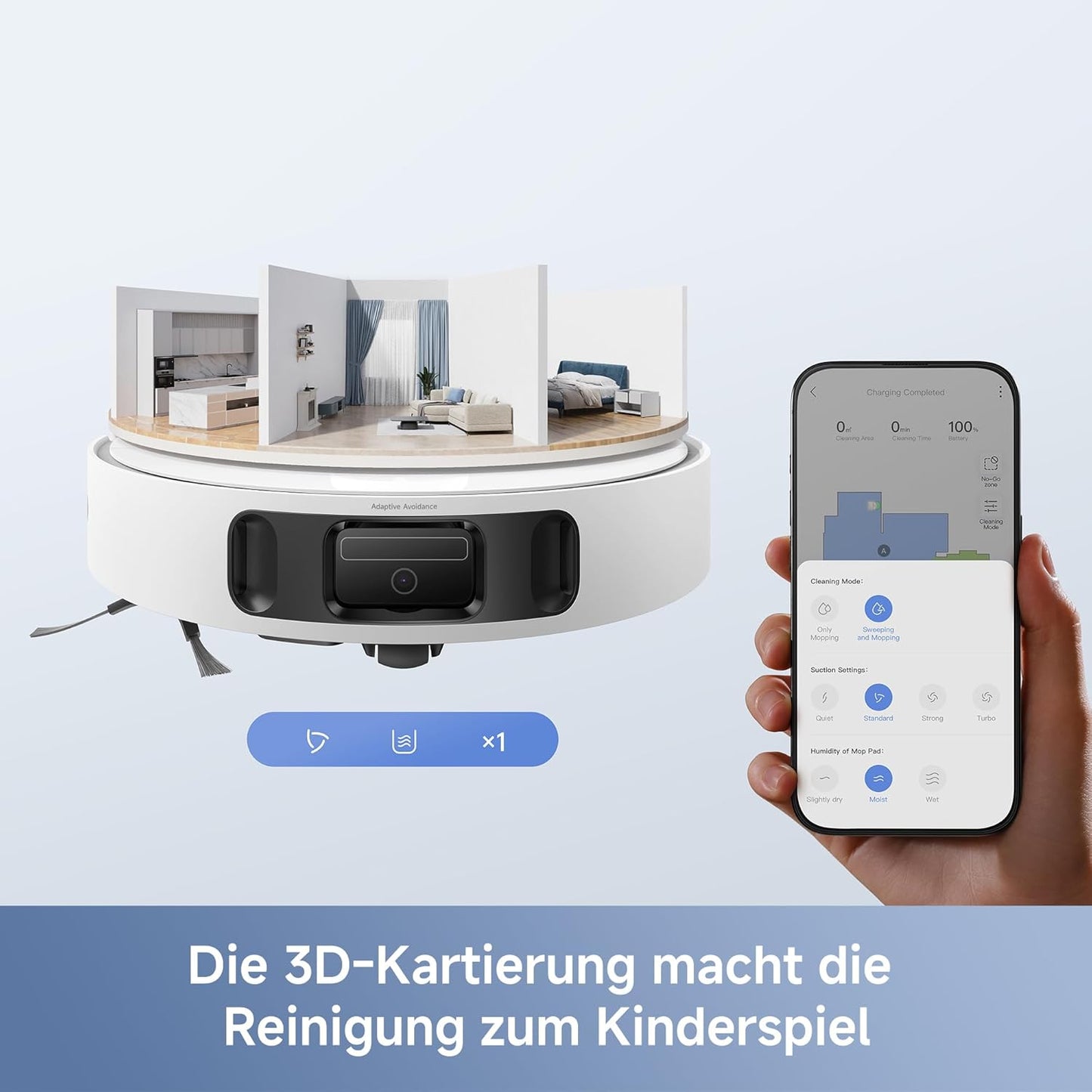 Mova E40 Ultra Saugroboter mit Wischfunktion, Autom. Leerung und 19.000 Pa, MaxiReach-Wischmopp-T., Verhedderungsfreie Seitenbürste, Eingeb. 80-ml-Wasserb, All-in-One-Station zu 75 Tage Reinigung