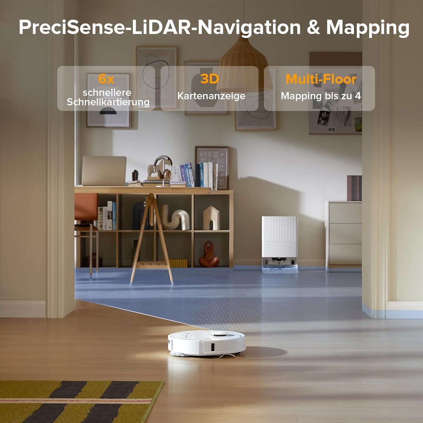 roborock Qrevo Serie Saugroboter mit Wischfunktion, 8000Pa Saugkraft(verbessert von Qrevo S), Anti-Verfilzungs-Seitenbürste, Hindernisvermeidung, LiDAR-Navigation, All-in-One Dock, Weiß(QV 35A Set)