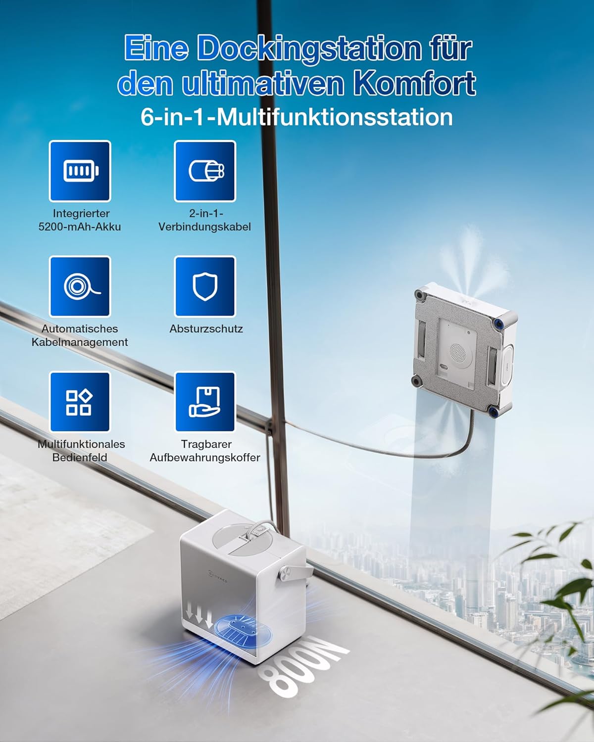 ECOVACS WINBOT W2S Omni Fensterputzroboter mit Multifunktionsstation, intelligenter Bis-an-den-Rand-Reinigung mit TruEdge™, Aufladen während des Betriebs, DREI Wasserdüsen, 12-stufigem Schutz