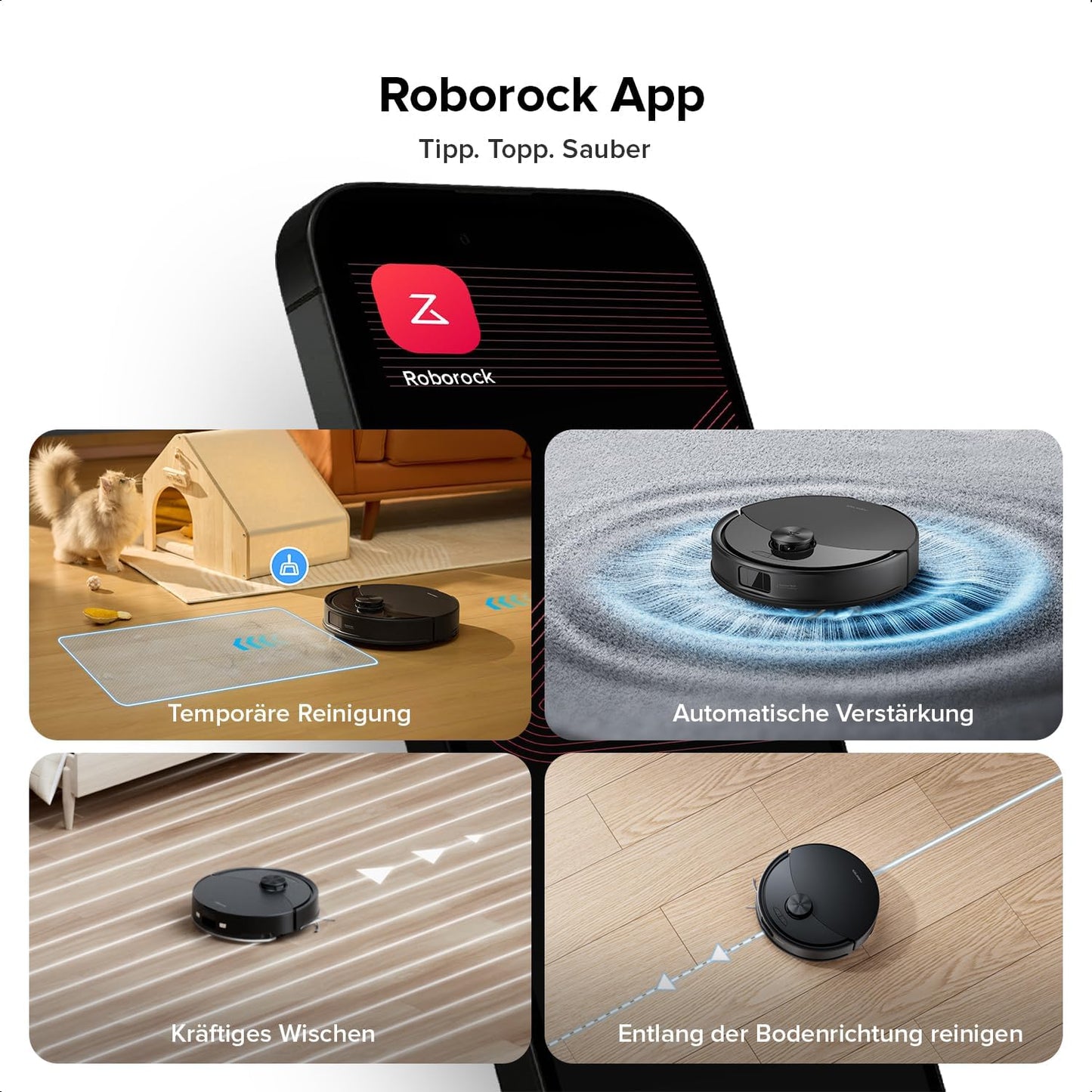 roborock Q10 S5 Saugroboter mit Wischfunktion, 10.000 Pa HyperForce Saugkraft, Dual Anti-Tangle System, Auto Lifting Mopping, Ideal für Tierhaare, Teppiche, Hartböden (Weiß)