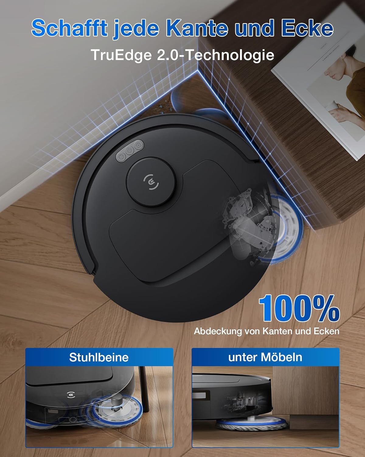 ECOVACS DEEBOT T30C Omni, Saugroboter mit Wischfunktion, 20.000 Pa, OZMO Turbo 2.0 Wischen, ZeroTangle 3.0 Anti-Verheddern, TruEdge 2.0 Kantenreinigung, All-in-One-Station, 75°C Moppwäsche, Schwarz