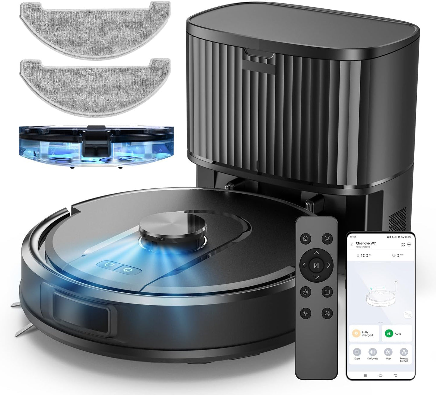 Vexilar W7 Saug und Wischroboter 3 in 1, 4000Pa Saugroboter mit Wischfunktion, Bürstenloses Düsendesign, 120Mins Max, Schlank und Geräuscharm Roboterstaubsauger ideal für Tierhaare, Hartböden, Teppich