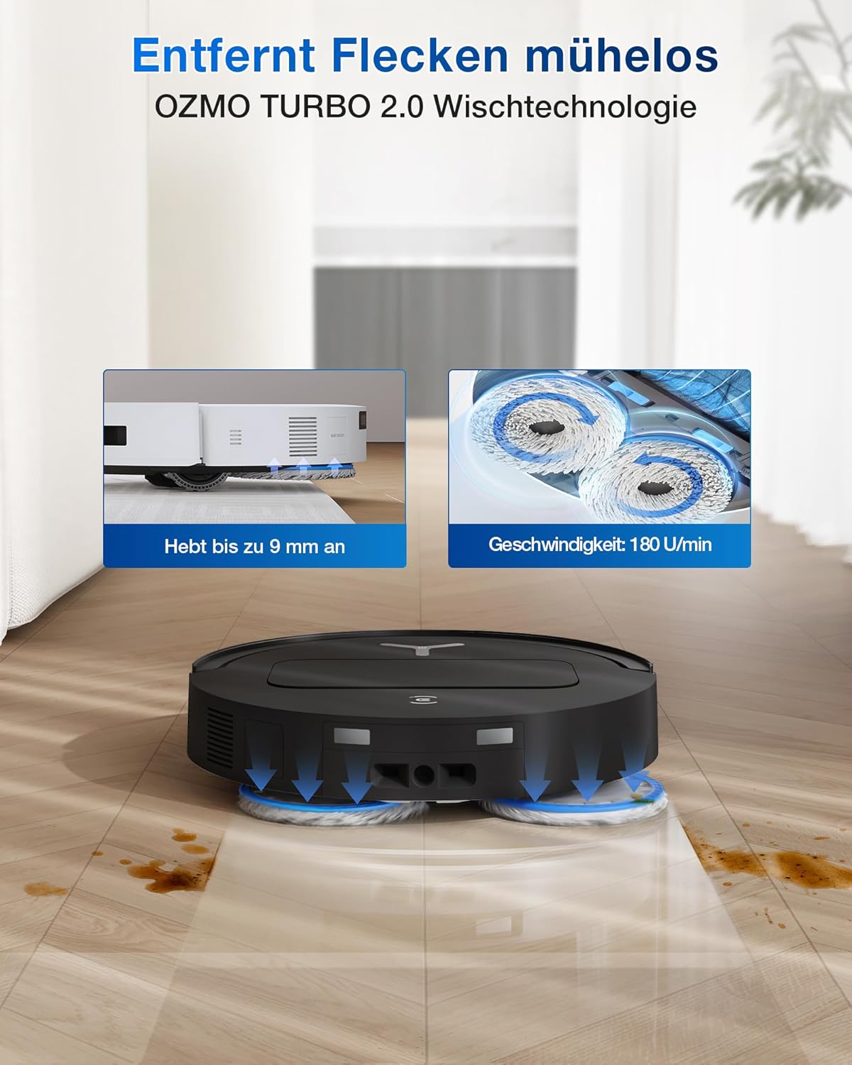 ECOVACS DEEBOT T50 Omni Saugroboter mit Wischfunktion,15.000 Pa, T30 Omni-Upgrade, Ausziehbare Seitenbürste und Mopp, ZeroTangle 2.0, Moppwäsche mit 75°C heißem Wasser, All-in-One Station