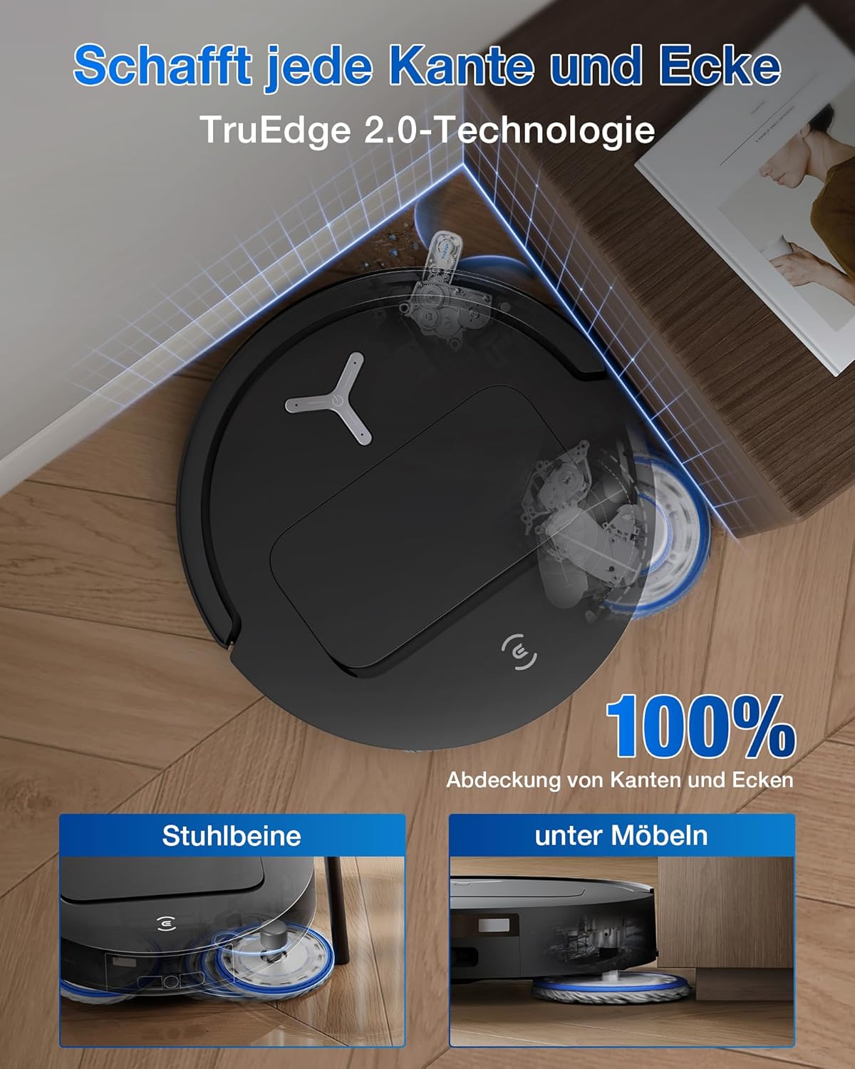 ECOVACS DEEBOT T50 Omni Saugroboter mit Wischfunktion,15.000 Pa, T30 Omni-Upgrade, Ausziehbare Seitenbürste und Mopp, ZeroTangle 2.0, Moppwäsche mit 75°C heißem Wasser, All-in-One Station