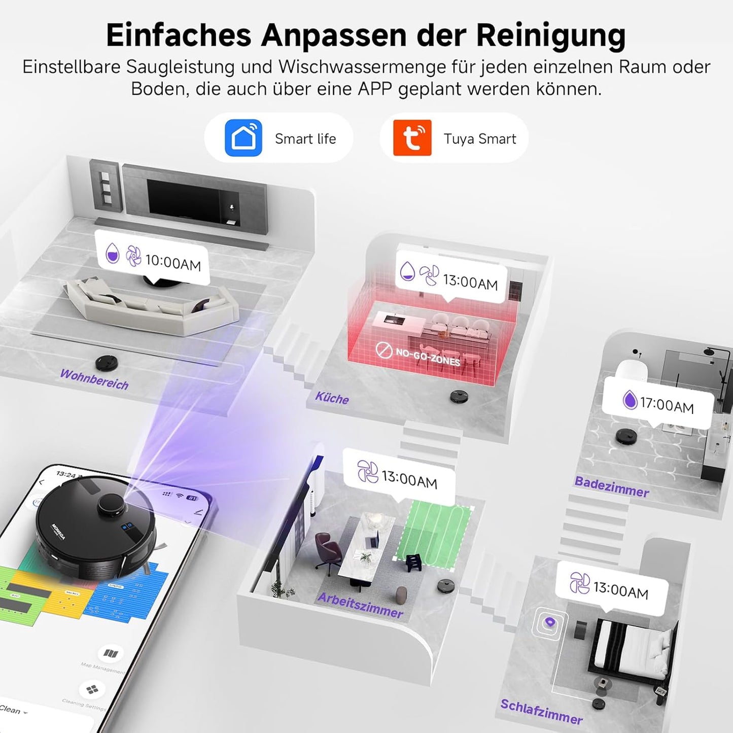 MONSGA Saugroboter mit Wischfunktion, 3.5L Staubsauger Roboter mit Absaugstation, 5000Pa Saugkraft,180Min Laufzeit, LiDAR Navigation, Starke Saugkraft ideal für Teppich und Tierhaare, APP Steuerung