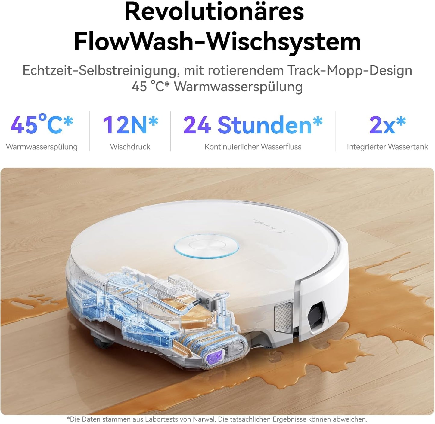 NARWAL Flow Saugroboter mit Wischfunktion, FlowWash-Moppsystem mit Echtzeit-Selbstreinigung, 22.000 Pa Wischroboter, Tierhaare DualFlow Tangle-Frei, 45-80°C Spülen und Heißlufttrocknung, Absaugstation