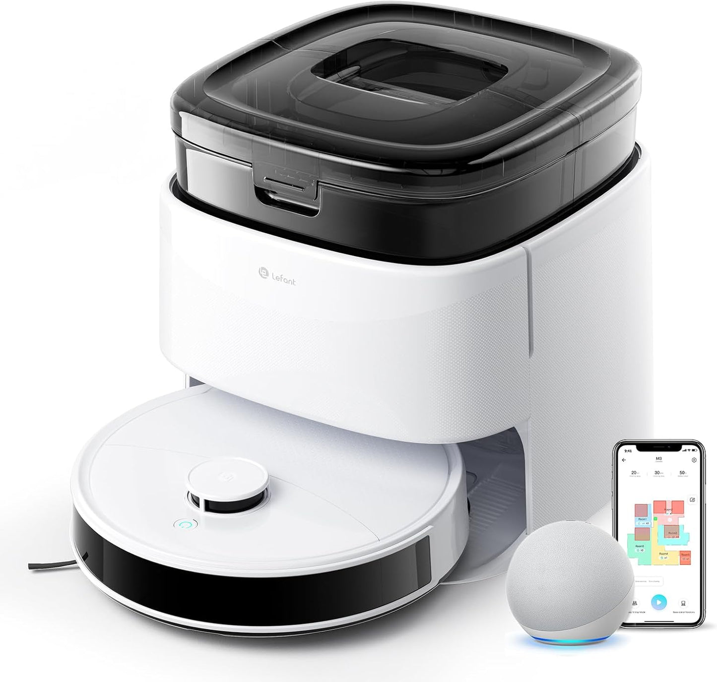 LEFANT M3 Gen2 Saugroboter mit Wischfunktion, 12000 Pa Saugleistung, Automatische Staubentleerung, LiDAR Navigation, Teppicherkennung, Freemove 3.0 App & Sprachsteuerung, 8 Wochen Hands-Free Reinigung