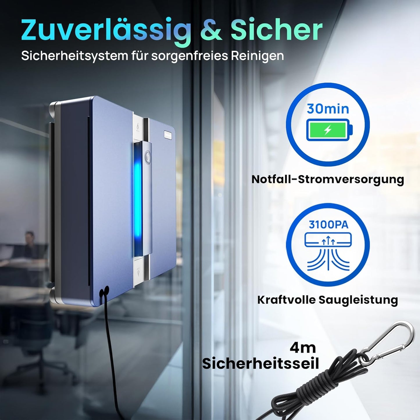 ClevioniQ X9 Pro Elektrischer Fensterputzer – Intelligenter Fensterputzroboter mit 4-Wege-Sprühfunktion, Präziser Navigation, Randerkennung, LED-Status, Leisem Betrieb & Deutscher Sprachausgabe