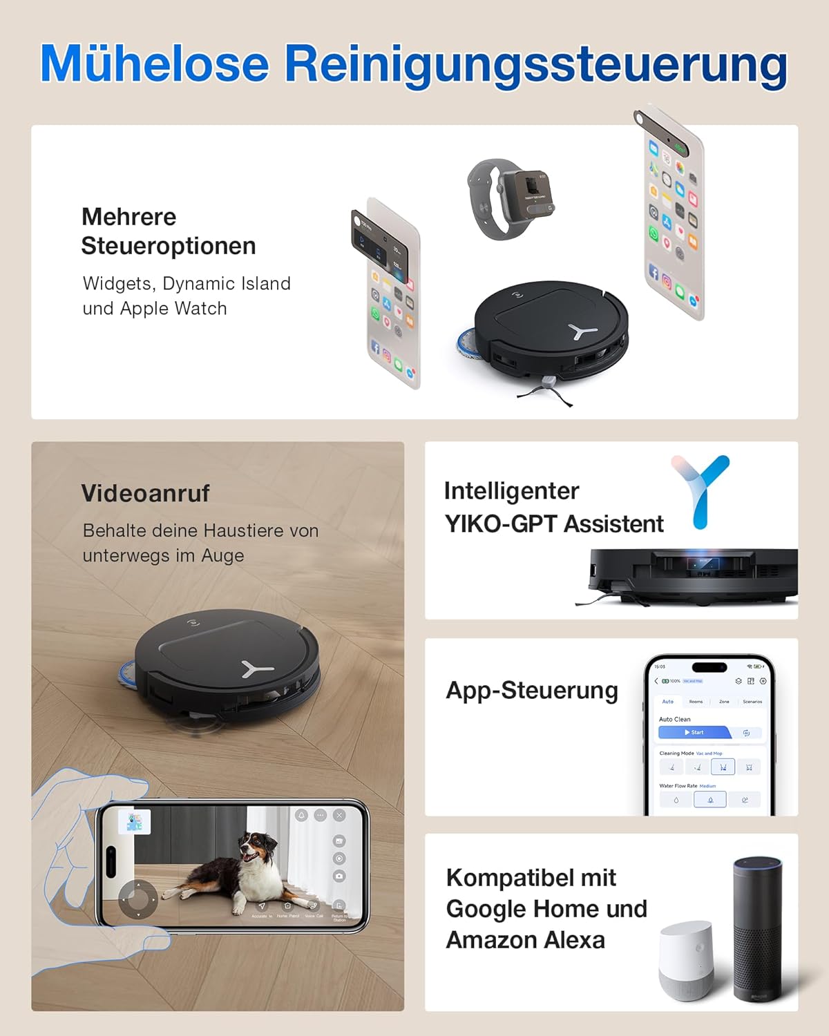 ECOVACS DEEBOT T50 Omni Saugroboter mit Wischfunktion,15.000 Pa, T30 Omni-Upgrade, Ausziehbare Seitenbürste und Mopp, ZeroTangle 2.0, Moppwäsche mit 75°C heißem Wasser, All-in-One Station