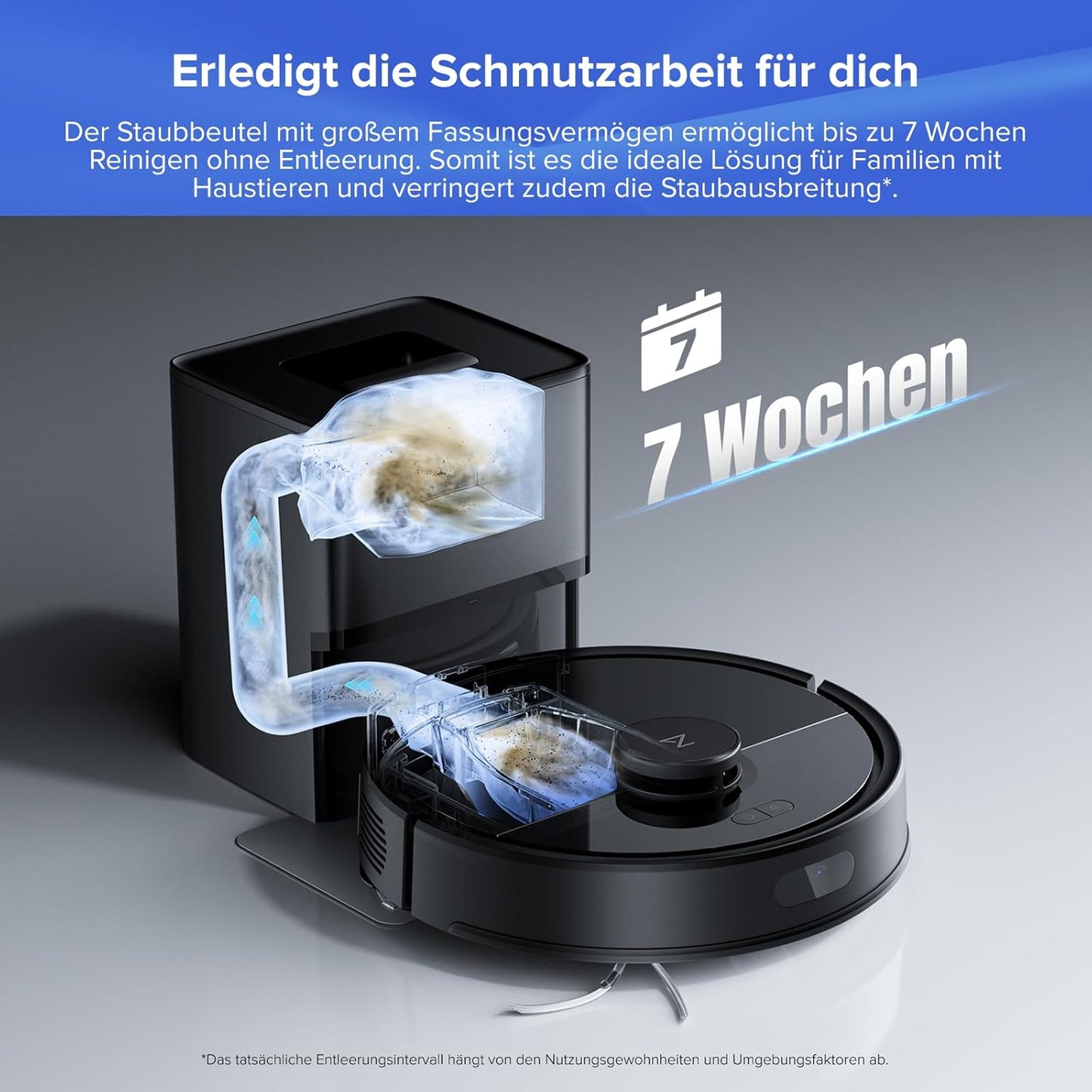 roborock Q7 L5+ Set Saugroboter mit Automatischer Staubentleerung, Dual Anti-Tangle System, 8.000 Pa Saugkraft, Elektronischer Wassertank, LiDAR-Navigation, Ideal für Teppiche und Tierhaar(Weiß)
