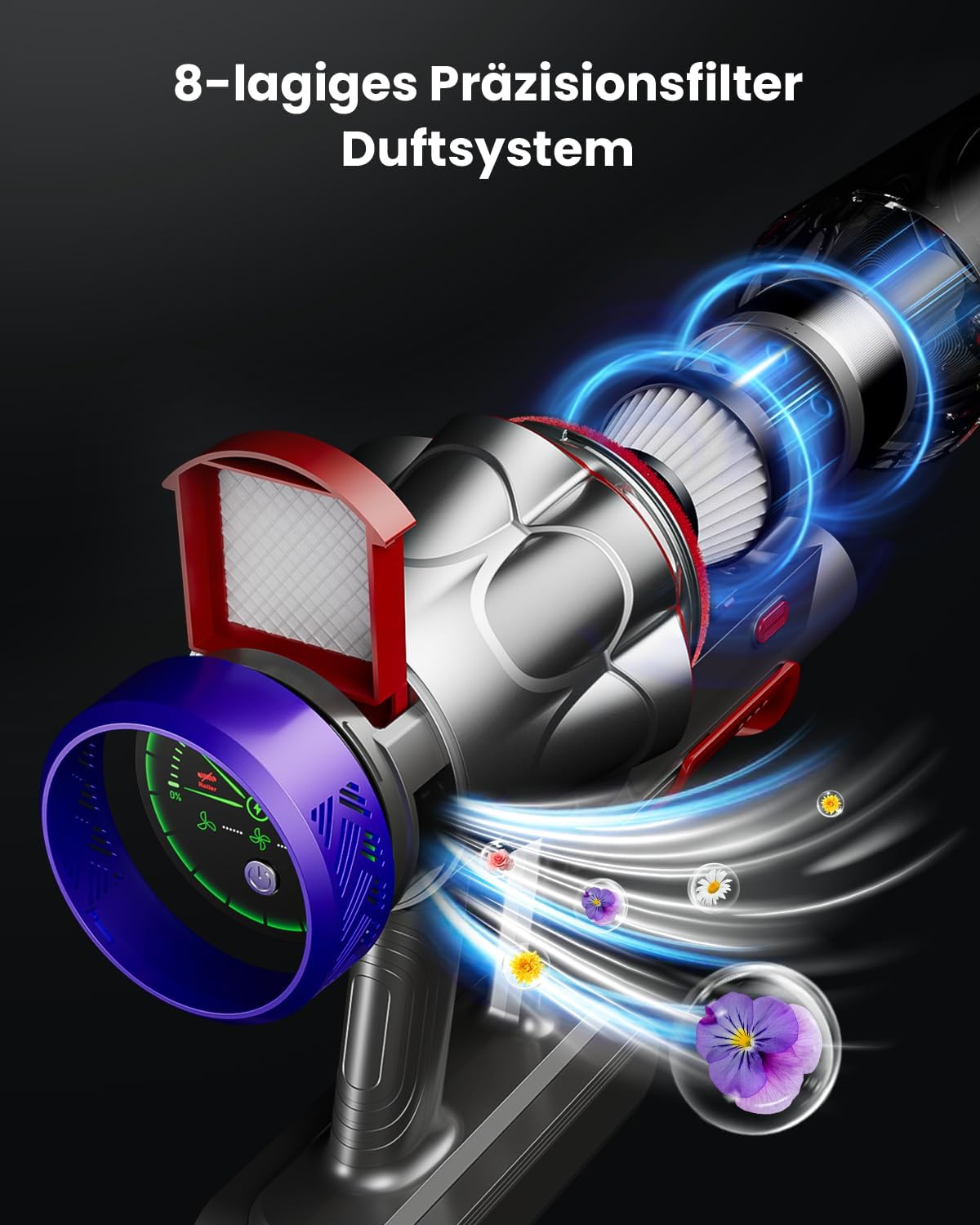 Avalsor Akku Staubsauger 48000Pa/580W/65Min, 1,8L Staubsauger Kabellos mit Staubabstreif-Funktion, Anti-Tangle-Bürste, 8-Fach-Filtration Akkustaubsauger Selbststehend für Teppiche/Tierhaare/Hartböden
