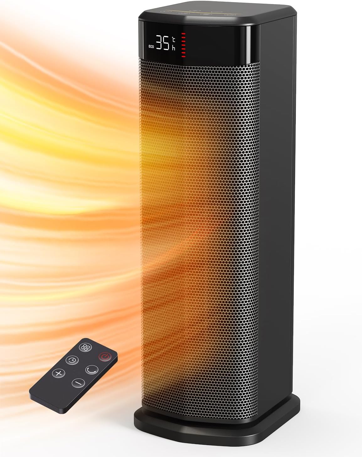 QEXREED Heizlüfter, 2000W PTC Heizlüfter Energiesparend, 4 Modi, ECO-Modu, Thermostat, 90°-Oszillation, 24H Timer, Fernbedienung, Kipp- und Überhitzungsschutz für Innenräume