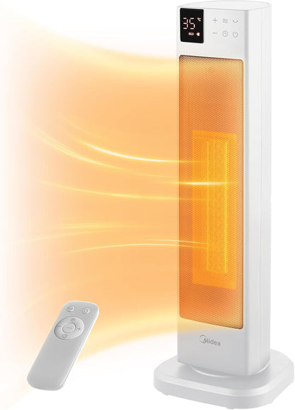 Midea NTH20-22ER(WH) Heizlüfter Energiesparend Leise mit Fernbedienung,PTC 2000 Watt Keramik Heizlüfter mit Thermostat, 2 Heizstufen, 24H Timer, ECO-Modus，für große Räume, 75°-Oszillation, 58CM, Weiß