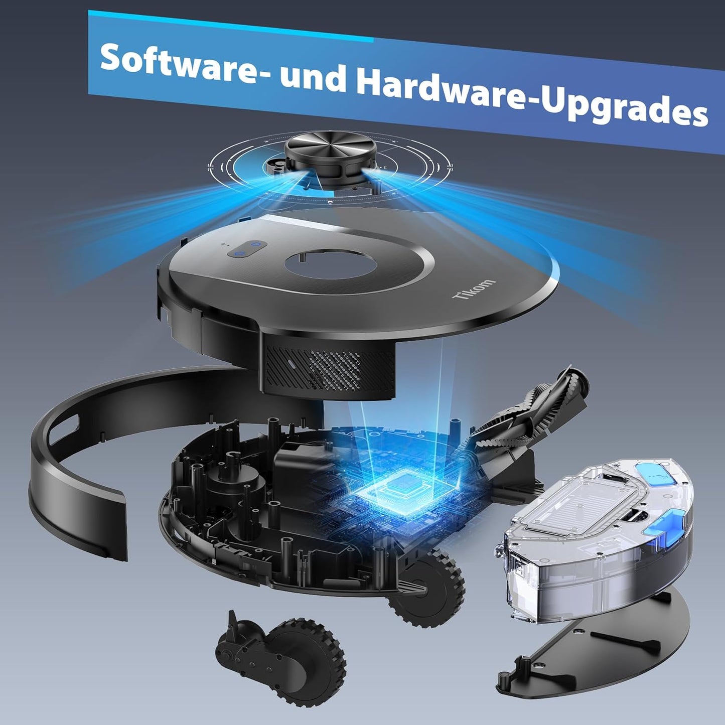 Tikom Saugroboter mit Wischfunktion, 6000Pa Staubsauger Roboter mit LiDAR Navigation, 150Min Max, APP Steuerung, 14 No-Go-Zonen, Saug und Wischroboter für Tierhaare, Teppiche und Hartboden(L8000 Pro)