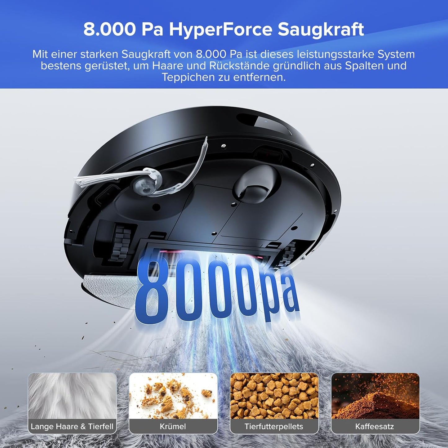 roborock Q7 L5+ Set Saugroboter mit Automatischer Staubentleerung, Dual Anti-Tangle System, 8.000 Pa Saugkraft, Elektronischer Wassertank, LiDAR-Navigation, Ideal für Teppiche und Tierhaar(Weiß)