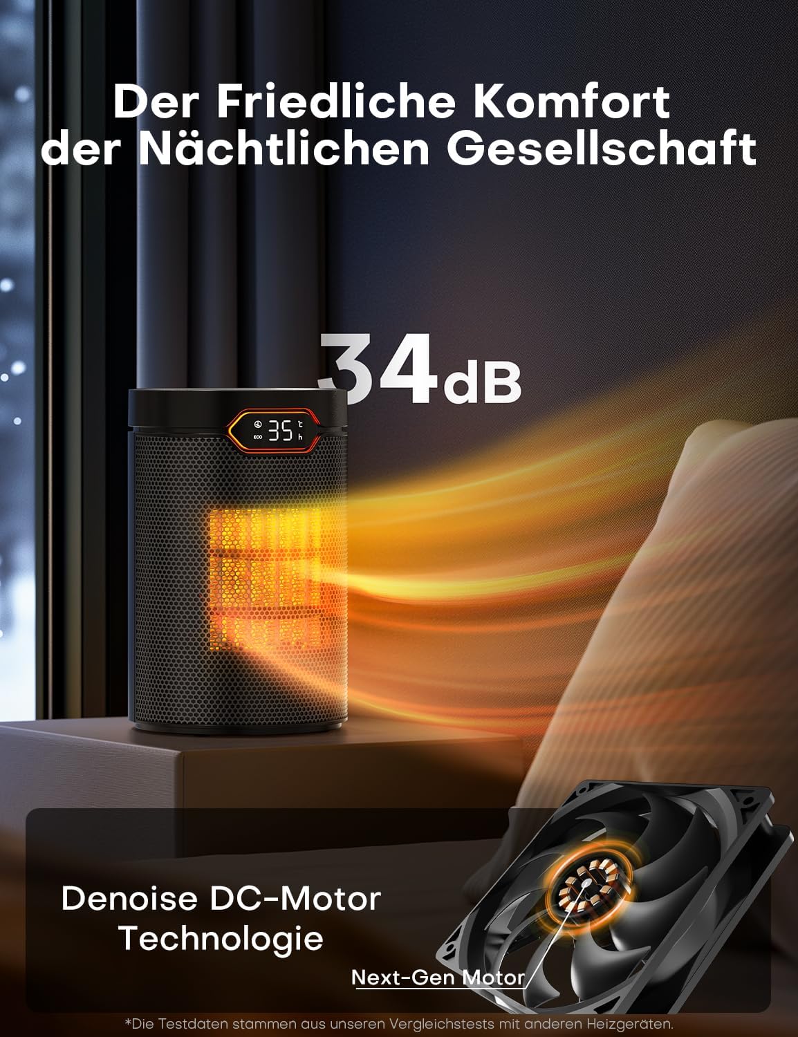 QEXREED Heizlüfter, 1500W, PTC Heizlüfter Energiesparend mit ECO Modus, 4 Heizmodi, Breeze Modus, Thermostat, 24H Timer, Fernbedienung, Überhitzungs- & Kippschutz, Tragbar & Leise, für Zuhause, Büro