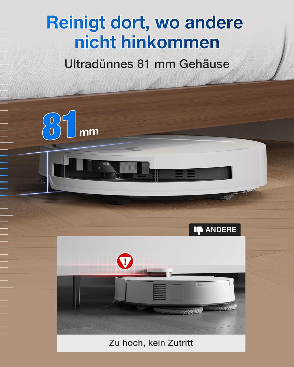 ECOVACS DEEBOT T50 Omni Saugroboter mit Wischfunktion,15.000 Pa, T30 Omni-Upgrade, Ausziehbare Seitenbürste und Mopp, ZeroTangle 2.0, Moppwäsche mit 75°C heißem Wasser, All-in-One Station