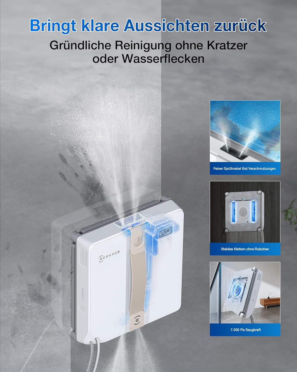 ECOVACS WINBOT W2 Omni Fensterputzroboter mit 6-in-1 Multifunktionsstation, integrierter 4500mAh Akku, Kantenreinigungsmodus, Weitwinkel-Sprühzerstäubungstechnologie, White