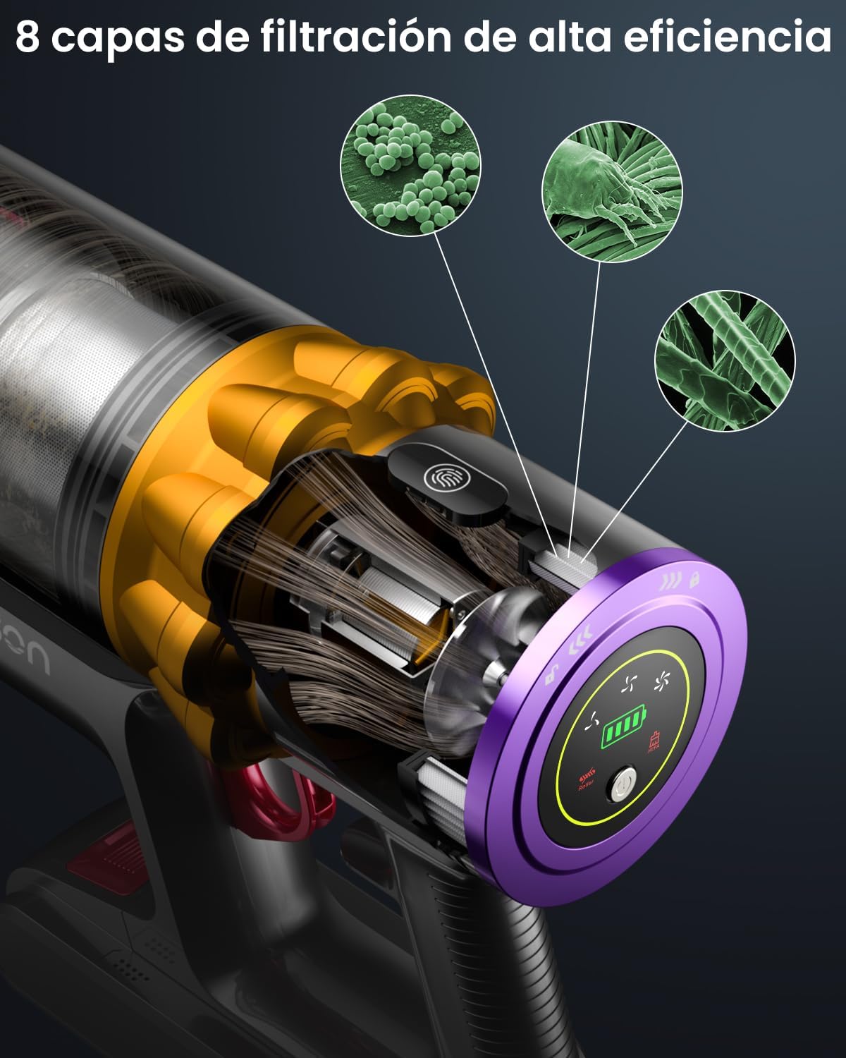 Anyson 45000Pa/550W/70Min Staubsauger Kabellos, 1.6L Akku Staubsauger Super Leise, Akkustaubsauger Selbstladender mit LED Display/Anti-Tangle-Bürste, Stabstaubsauger für Hartböden Teppiche Tierhaare