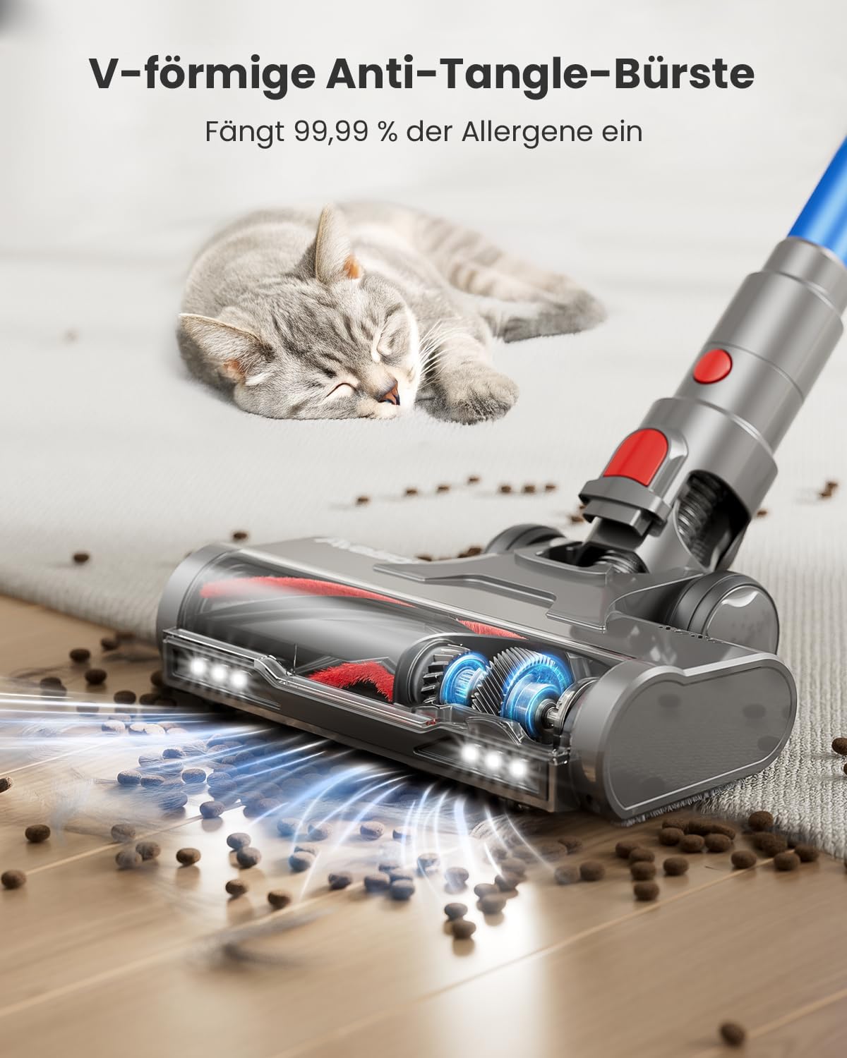 Avalsor Akku Staubsauger 48000Pa/580W/65Min, 1,8L Staubsauger Kabellos mit Staubabstreif-Funktion, Anti-Tangle-Bürste, 8-Fach-Filtration Akkustaubsauger Selbststehend für Teppiche/Tierhaare/Hartböden