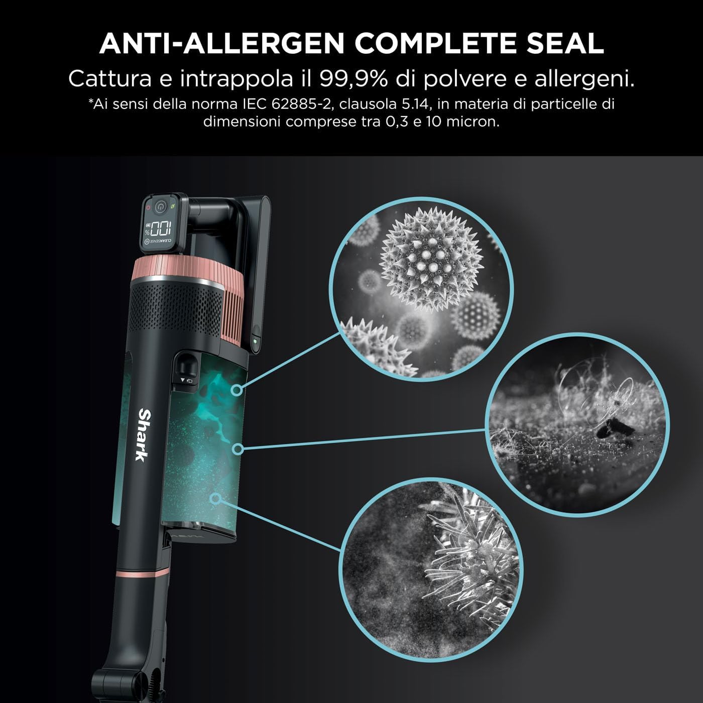 Shark PowerPro Akku-Staubsauger freistehend, bis 50 Min. Laufzeit, kabellos, beutellos, für Tierhaare, Allergiker, Teppich und Hartböden, mit LED-Licht und Knickgelenk-Rohr, Navyblau, IZ380EU