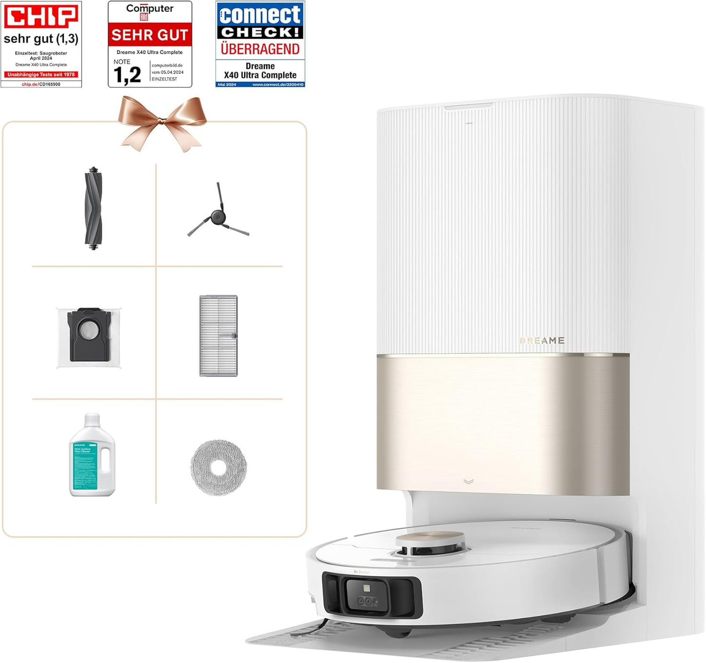 dreame X50 Ultra Complete Saugroboter mit Wischfunktion,20.000Pa Saugkraft,6 cm Hindernisfreiheit, mit Wischfunktion&Hebarem Wischmopp,KI-Hindernisvermeidung und 360° Navigation