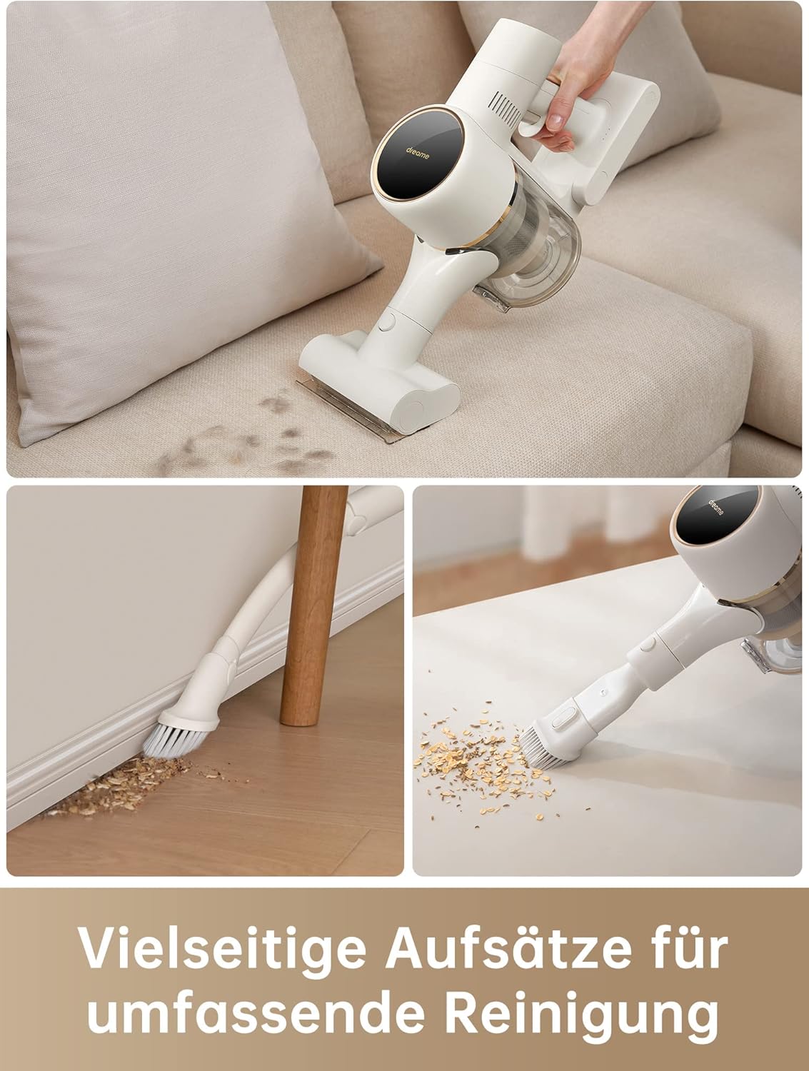 dreame R10 Akku Staubsauger, 120AW Starke Saugkraft Staubsauger Kabellos, 60 Min Laufzeit, Bürste für Diverse Oberflächen mit LED-Licht, ideal für Hausreinigung, Tierhaare, Teppiche