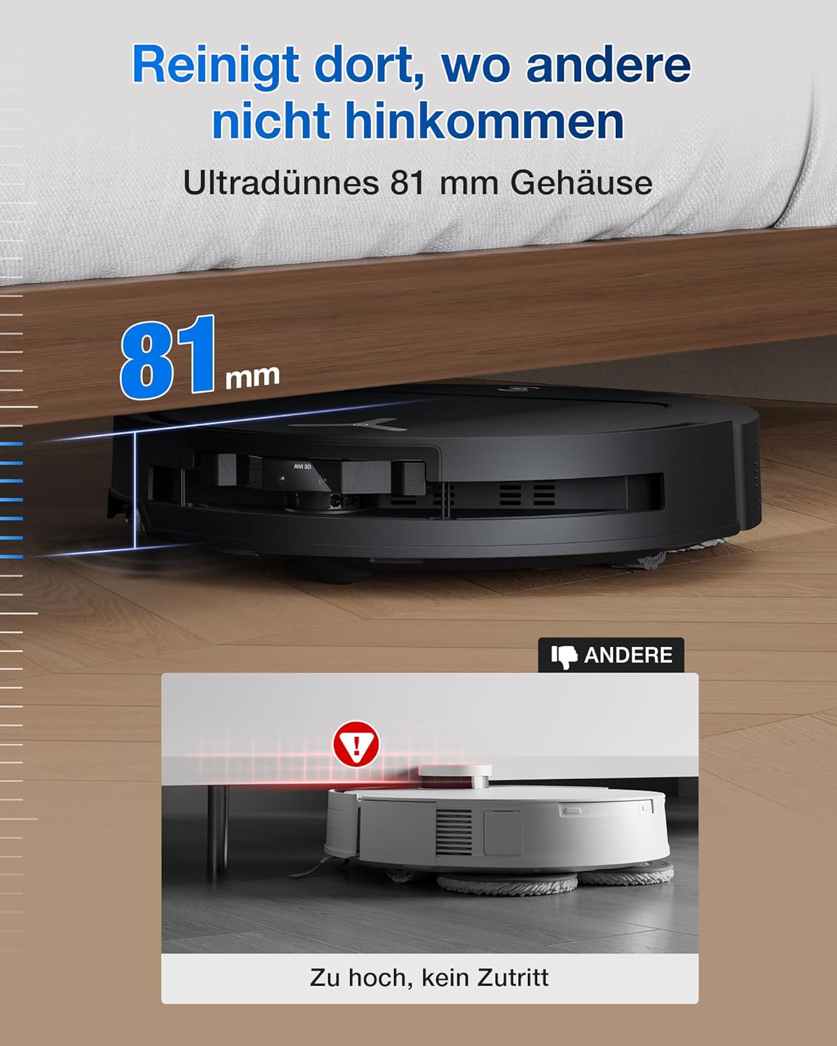 ECOVACS DEEBOT T50 Omni Saugroboter mit Wischfunktion,15.000 Pa, T30 Omni-Upgrade, Ausziehbare Seitenbürste und Mopp, ZeroTangle 2.0, Moppwäsche mit 75°C heißem Wasser, All-in-One Station