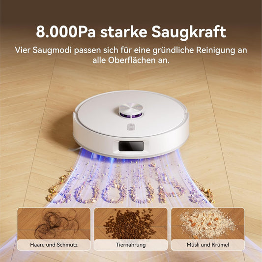 NARWAL Freo S Saugroboter mit Wischfunktion, 8000Pa, 8N Reinigungsdruck, Auto-Entstaubungsstation 3.5L, LDS-Lasernavigation und 3D Mapping, APP-Fernsteuerung, Wischroboter für Teppich/Tierhaare
