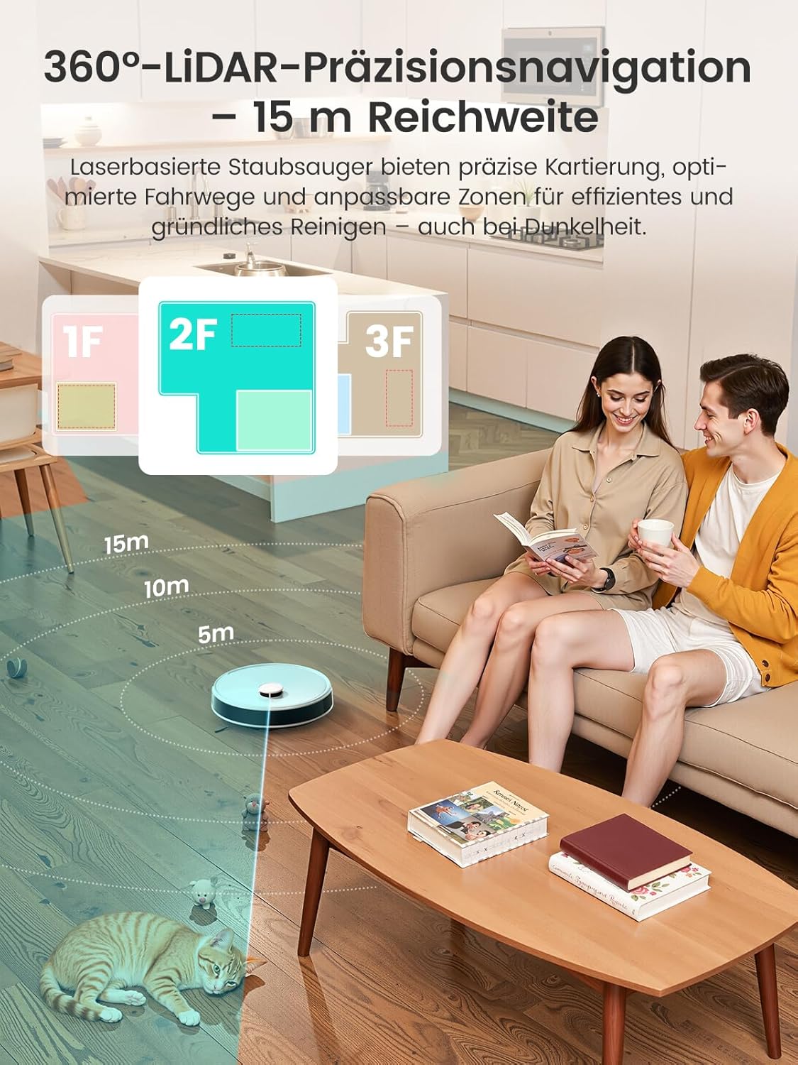 LEFANT M3 Gen2 Saugroboter mit Wischfunktion, 12000 Pa Saugleistung, Automatische Staubentleerung, LiDAR Navigation, Teppicherkennung, Freemove 3.0 App & Sprachsteuerung, 8 Wochen Hands-Free Reinigung