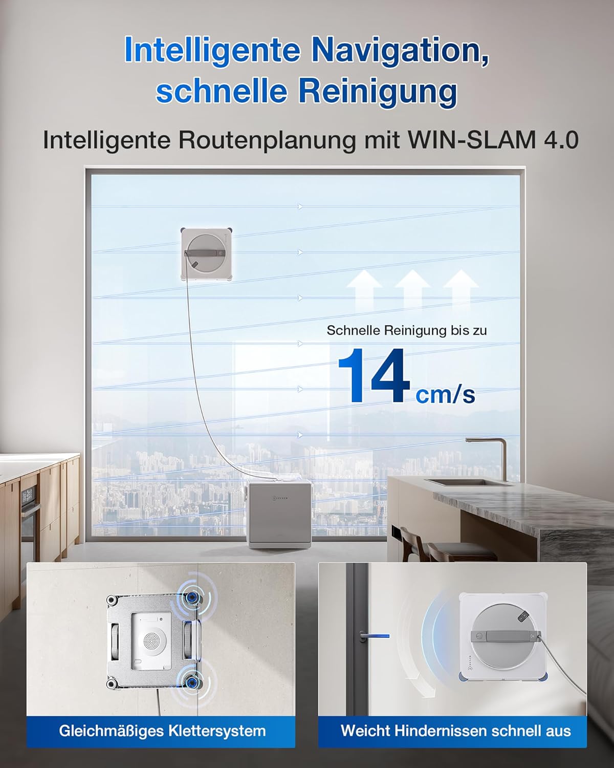 ECOVACS WINBOT W2S Omni Fensterputzroboter mit Multifunktionsstation, intelligenter Bis-an-den-Rand-Reinigung mit TruEdge™, Aufladen während des Betriebs, DREI Wasserdüsen, 12-stufigem Schutz