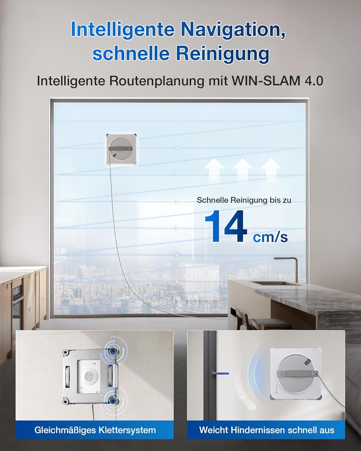 ECOVACS WINBOT W2S Omni Fensterputzroboter mit Multifunktionsstation, intelligenter Bis-an-den-Rand-Reinigung mit TruEdge™, Aufladen während des Betriebs, DREI Wasserdüsen, 12-stufigem Schutz