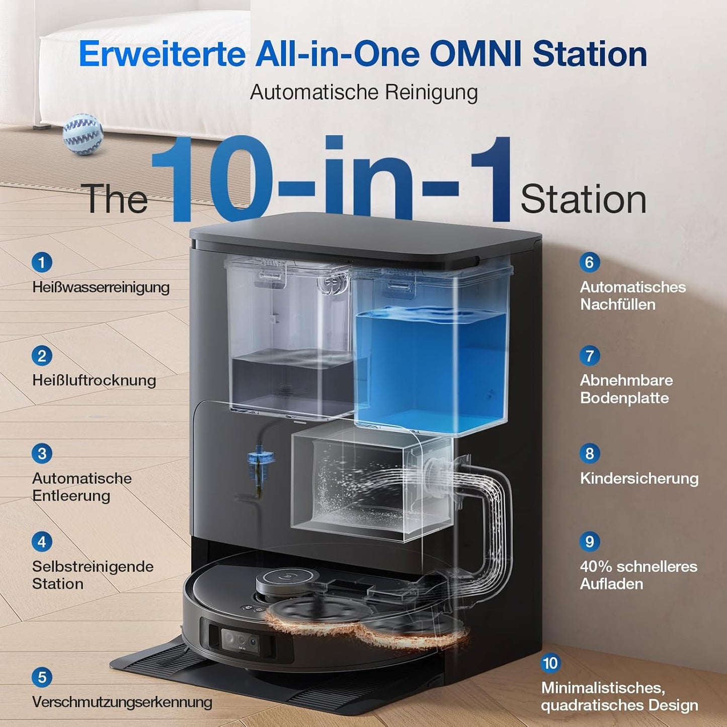 ECOVACS DEEBOT T30C Omni, Saugroboter mit Wischfunktion, 20.000 Pa, OZMO Turbo 2.0 Wischen, ZeroTangle 3.0 Anti-Verheddern, TruEdge 2.0 Kantenreinigung, All-in-One-Station, 75°C Moppwäsche, Schwarz