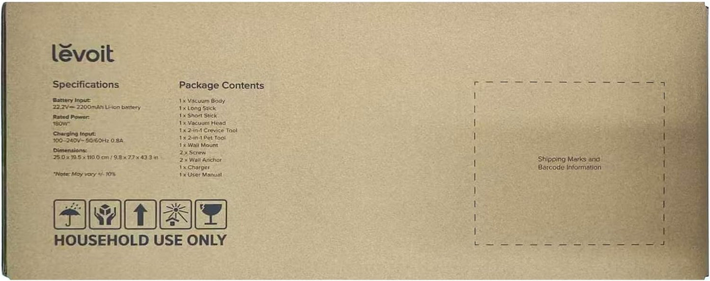 Levoit - Akku Staubsauger - Laufzeit für 75㎡ - Staubsauger Kabellos - 4-in-1 Vacuum Cleaner - 99,9 Prozent Filterleistung - Anti Tangle -Für Tierhaare/Teppiche/Hartböden/Auto - LVAC-200