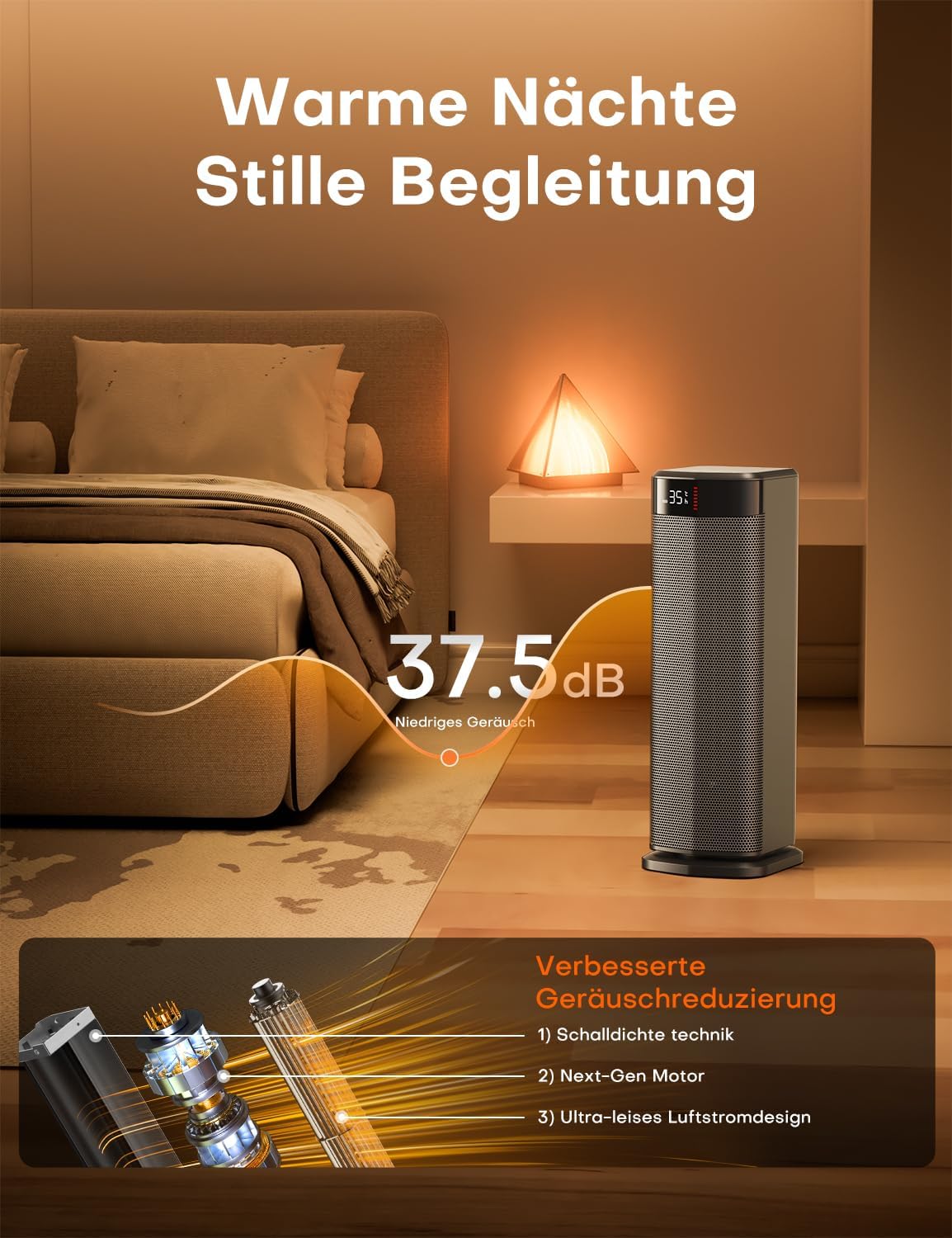 QEXREED Heizlüfter, 2000W PTC Heizlüfter Energiesparend, 4 Modi, ECO-Modu, Thermostat, 90°-Oszillation, 24H Timer, Fernbedienung, Kipp- und Überhitzungsschutz für Innenräume