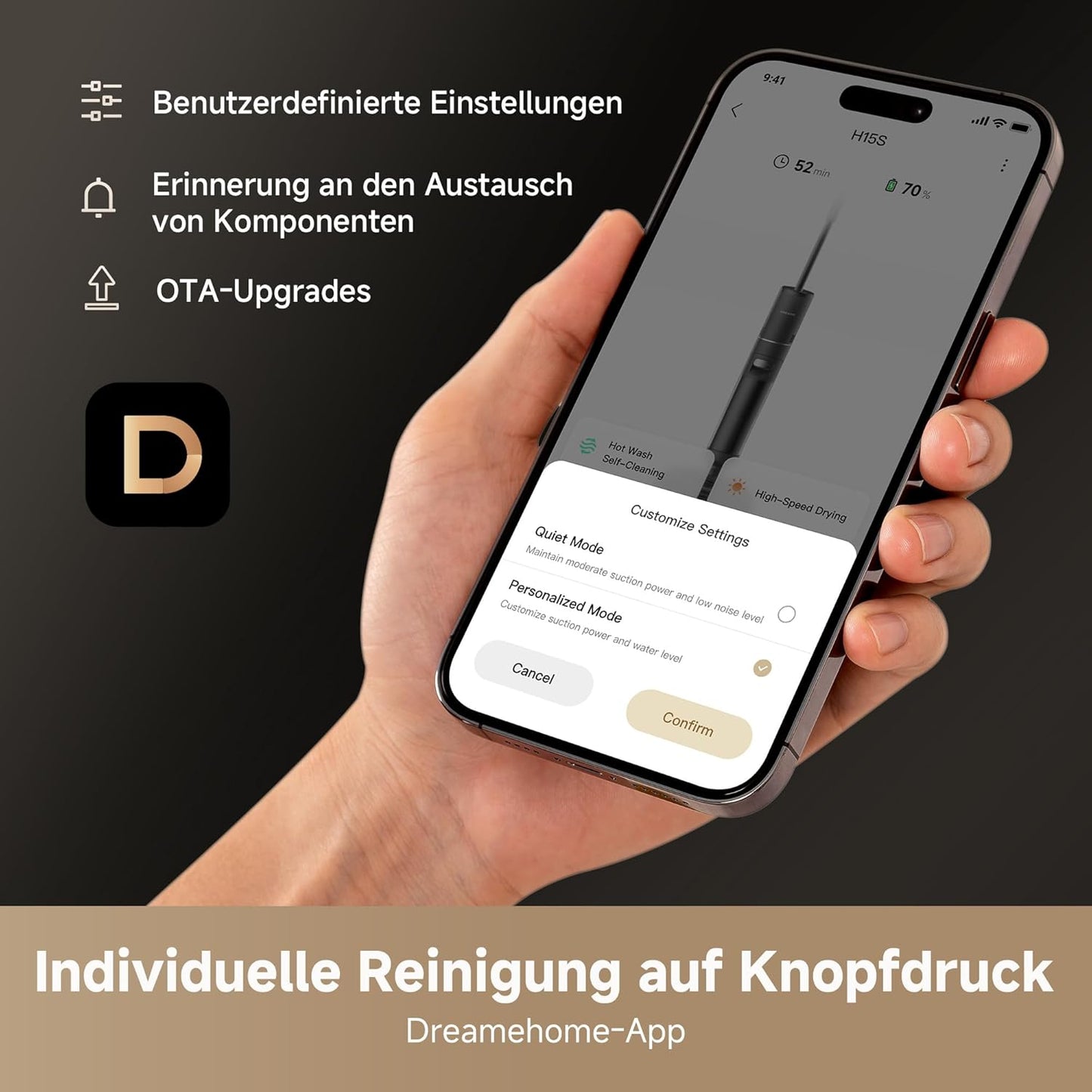 dreame H15 Mix 7-in-1 Nass- und Trockensauger, KI-Roboterarm, Kantenreinigung, 23.000 Pa Saugkraft, intelligente Dosierung, verhedderungsfrei, 100 °C Bürstenrein, 5 Min. 90 °C Trocknung, flach