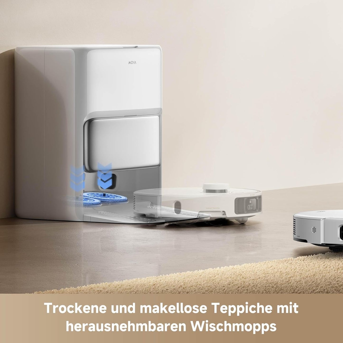 Mova P50 Pro Ultra Staubsaugerroboter mit Mopp, 19.000 Pa, 75℃ Selbstreinigender Heißwasser-Mopp mit Auszug Seitenbürste, LDS-Navigation,+RGB AI+LED-Hindernisvermeidung, Auto-Entleerung/Nachfüllen
