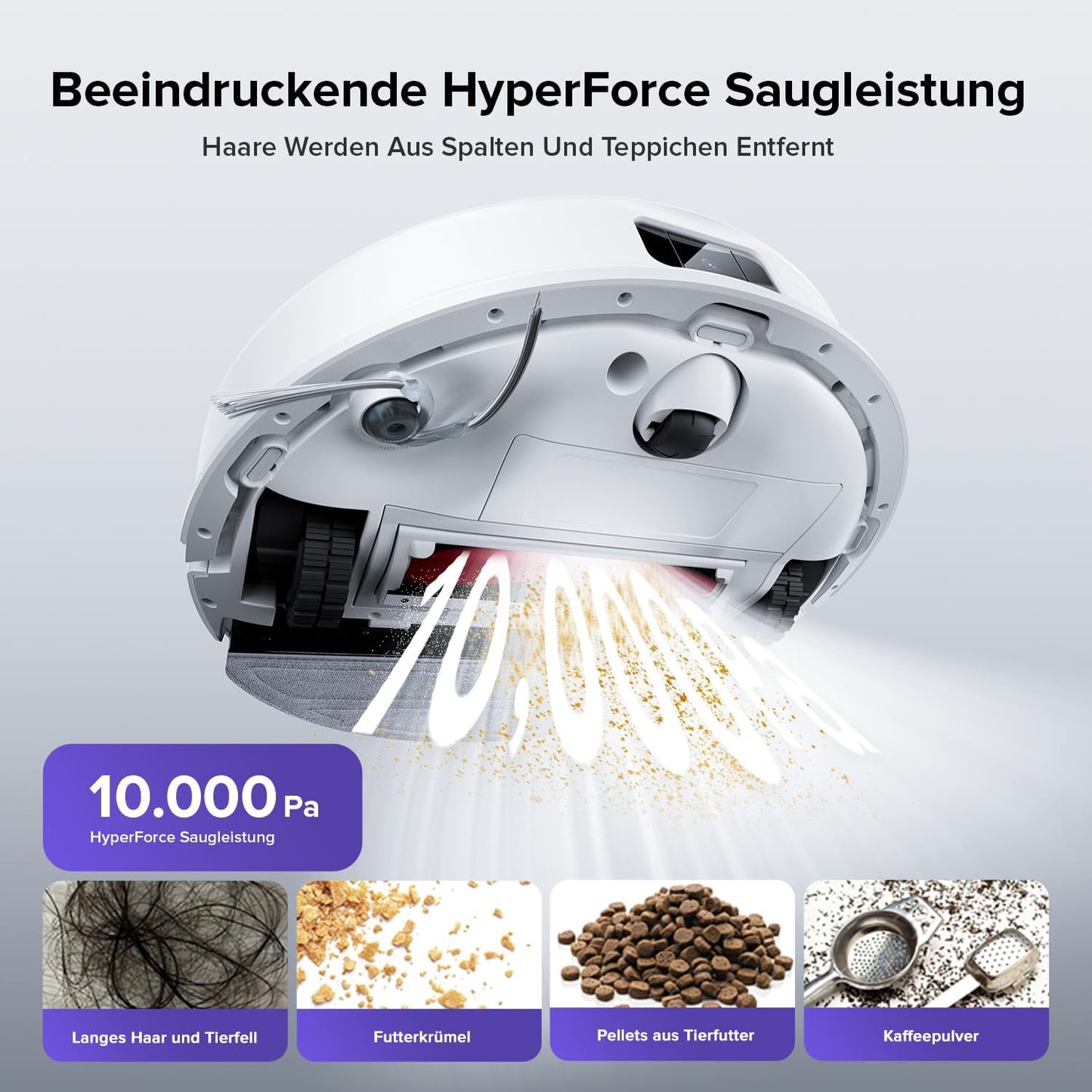 roborock Q10 S5 Saugroboter mit Wischfunktion, 10.000 Pa HyperForce Saugkraft, Dual Anti-Tangle System, Auto Lifting Mopping, Ideal für Tierhaare, Teppiche, Hartböden (Weiß)