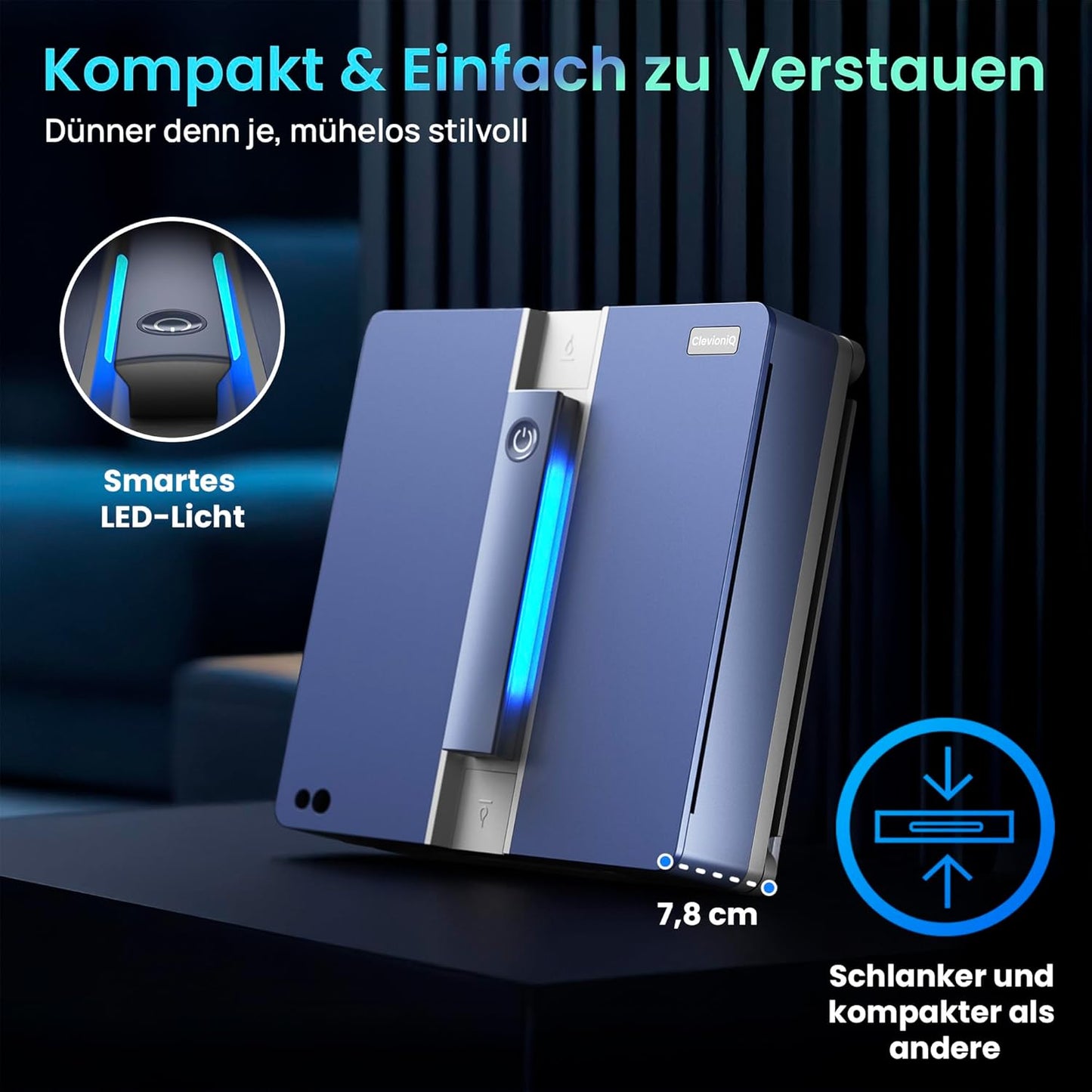 ClevioniQ X9 Pro Elektrischer Fensterputzer – Intelligenter Fensterputzroboter mit 4-Wege-Sprühfunktion, Präziser Navigation, Randerkennung, LED-Status, Leisem Betrieb & Deutscher Sprachausgabe