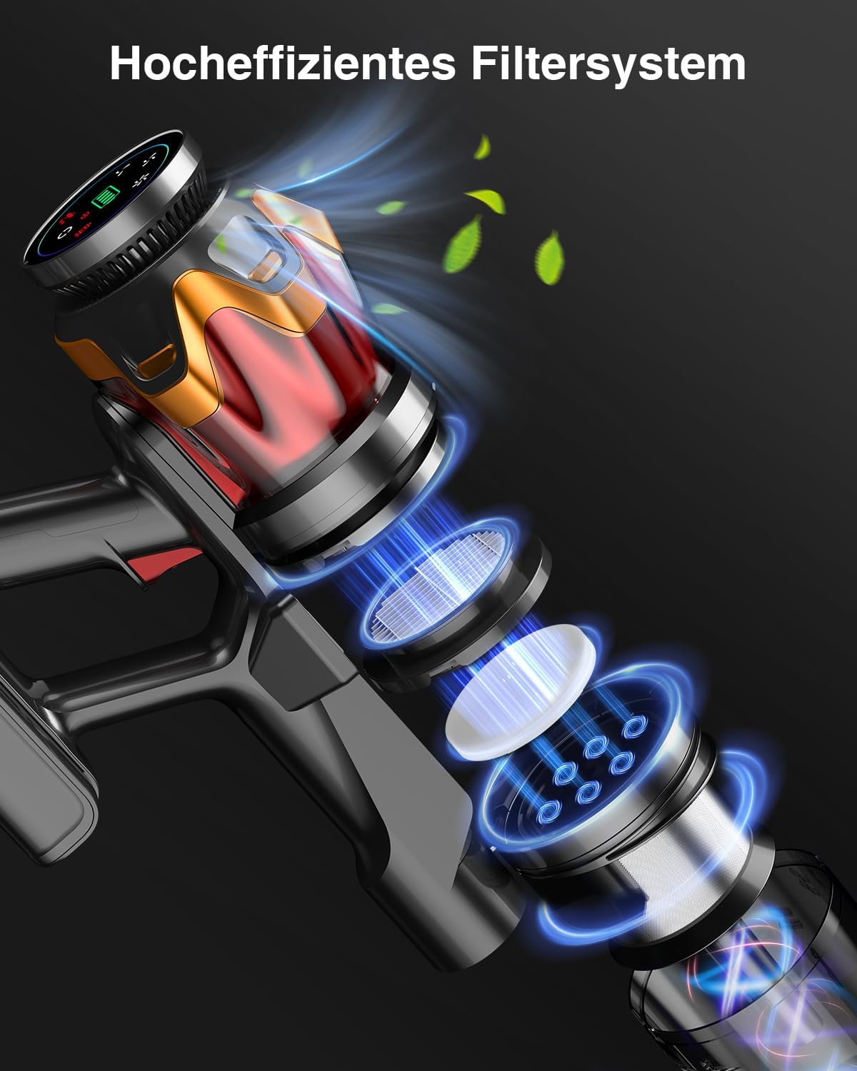 Akku Staubsauger 45000Pa/550W/65Min, 1,6L Staubsauger Kabellos mit Display, Anti-Tangle-Bürste, Selbststehend, Wandladestation, 8-Schicht-Filtration, Ultraleise, für Tierhaare/Teppiche/Hartböden/Auto