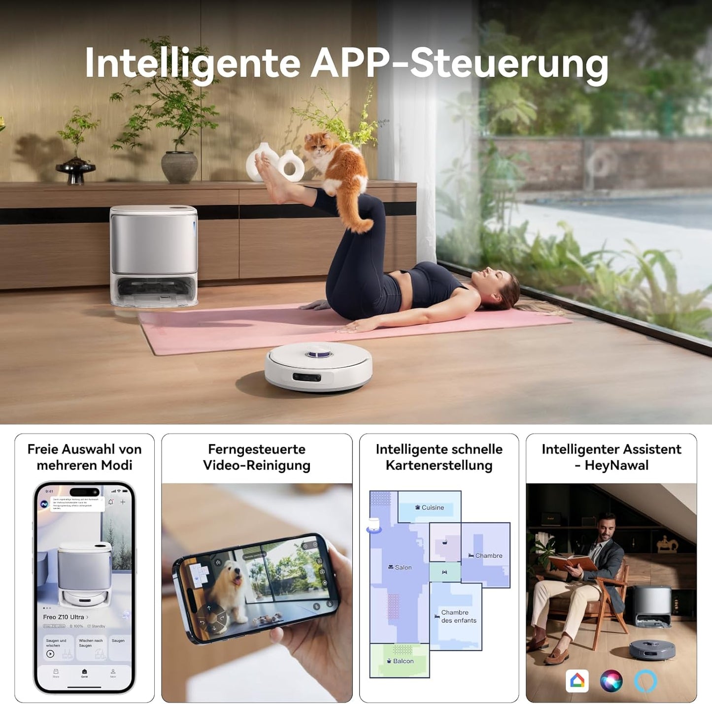 NARWAL Freo Z10 Ultra Saugroboter mit Wischfunktion, 18.000 Pa Saugleistung, dynamische Moppausdehnung, Tangle-Free System, intelligente Nass-Trocken-Reinigung, All-in-One-Basisstation